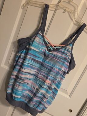 Free Country Striped Active Tank/ Swim Suit